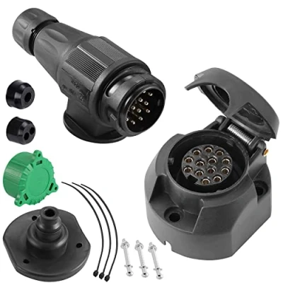 Image of SPARKMOTO 13 Pin Trailer plug and Socket,12V Socket With Installation Accessories Waterproof Light Connector For Boat Cars Caravan socket(Long)