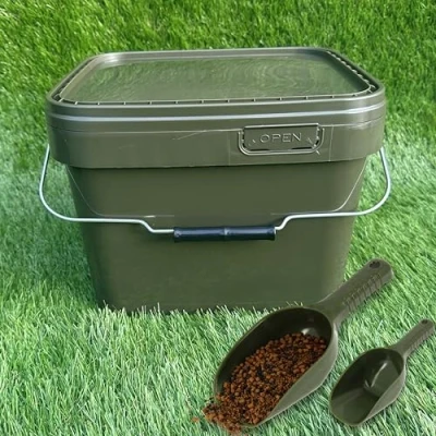 Image of Lidsters Fishing Square Bucket 10L Litre Carp Buckets + NGT Bait Spoon