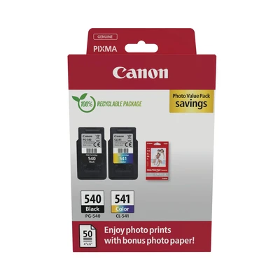 Image of Canon Ink &amp; Paper Multipack PG 540/CL 541 Genuine Printer Cartridges 2 Pack (1 x Black, 1 Colour) 4x6 Photo (50 Sheets) Compatible with PIXMA MX, MG TS