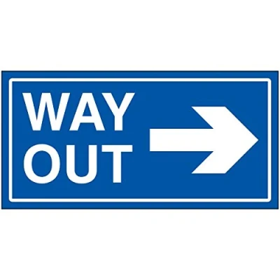 Image of V Safety Way Out Arrow Right Sign 300x150mm Blue Rigid Plastic