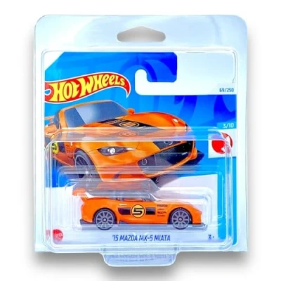 Image of Hot Wheels &#039;15 Mazda MX 5 Miata (Orange &amp; Black) 3/10 HW J Imports 2024 69/250 (Short Card) COMES IN A GENUINE KLAS CAR KEEPER PROTECTOR CASE HTD22