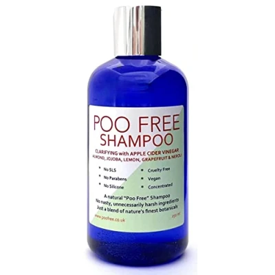 Image of POO FREE Clarifying Shampoo Curly Hair 99% Natural Apple Cider Vinegar, Almond, Jojoba + Lemon, Grapefruit, Neroli. Sulfate/Parabens Free. Gentle, Concentrated. pH 5.5 For Sensitive Skin. 250ml