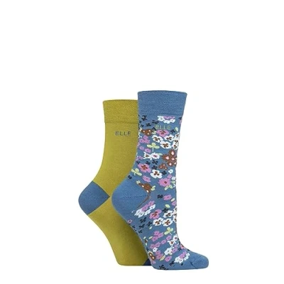 Image of Elle Ladies Soft, Breathable &amp; Cooling Bamboo Patterned and Plain Colourful Socks in a Multipack of 2 Pairs (as8, numeric, numeric_4, numeric_8, regular, Moonlight Blue)