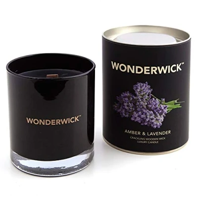 Image of Wonderwick Noir Glass Candle Amber and Lavender Scented, Up to 45 Hours Burn Time