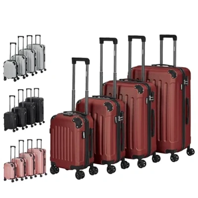 Image of Arebos Travel Suitcase Set of 4 I ABS Hard Shell Trolley Telescopic Handle Includes Zip Lock 360 Wheels S M L XL, red, 49.0 x 30.0 76.0 centimeters