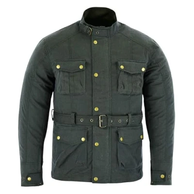 Image of Gallanto Olive Green Wax Cotton Armoured Motorcycle Motorbike Long Jacket Waterproof Waxed (3XL)