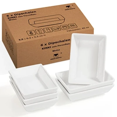 Image of Urban Lifestyle 6 x Dip Bowls, Sauce 8.8 6.2 2.3 cm, Blue Finger Food Set, Porcelain Kinki White Soy Sushi Dipping Bowls Set
