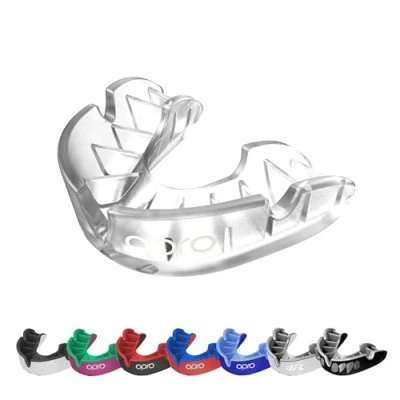 Image of OPRO Silver Level Mouthguard Essential Fit Gum Shield Adult and Kids Mouth Guard Boxing MMA, Easy Self Rugby Hockey Superior Protection with Dental Warranty