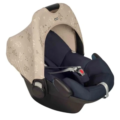 Image of Dooky Hoody Cover for Baby Car Seat/ Pram/ Stroller/ Pushchair, Universal Fit, Protects from Sun, Wind and Light Rain, UPF 50+ UV Protection, Easy to Install Wash, Beige Romantic Leaves