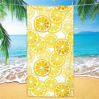 Image of Beach Towel Lemon Yellow Bath Towels Large Soft Swimming for Adults children Microfibre Travel Sports Gym 70x150cm