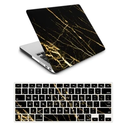 Image of Case Compatible with Macbook Pro 14 inch 2021 2023 Release A2442 A2779 M1 M2 Touch ID and Liquid Retina Display, Plastic Laptop Hard Shell Protective &amp; Keyboard Cover Black Gold Marble