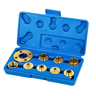 Image of KATSU 10Pcs Brass Router Guide Bush Bushing Set, High Precision Template Lock Nut and Adapter Kit with Case, Metric 105436
