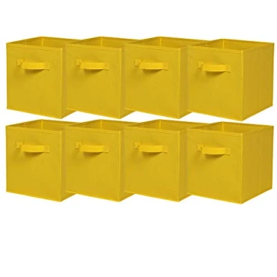 Image of BonChoice Foldable Storage Cubes Boxes with Handle Pack of 8 for Home Organization, Fabric Wardrobe Box Organizer Basket Bins Clothes Beddings Toys Towels, Collapsible &amp; Durable Yellow