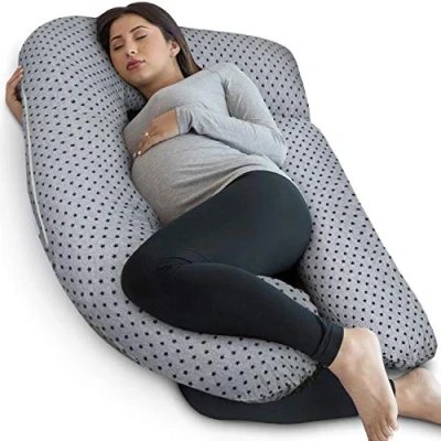 Image of PharMeDoc Pregnancy Pillow with Jersey Cover, U Shaped Full Body (Grey Star Pattern)