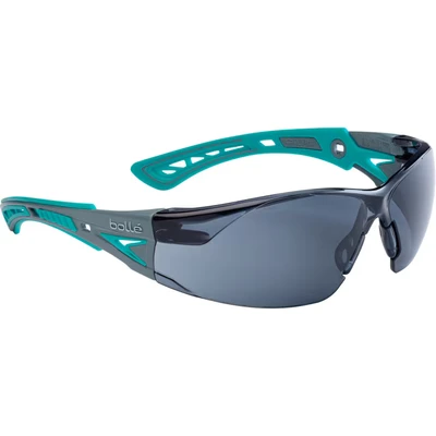 Image of Bolle RUSH+ Small Safety Glasses Grey/Green Temples Smoke Lens BL RUSHPSPSFG