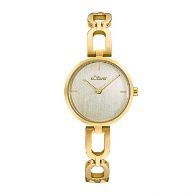 Image of s.Oliver wrist watch ladies quartz analog, with stainless steel bracelet, gold, 3 bar water resistant, comes in watches gift box, 2033524