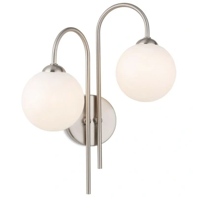 Image of Lyndon 2 Light Globe Wall Brushed Steel with Opal White Glass