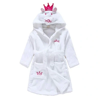 Image of Baby Boys &amp; Girls Unisex Dressing Gown 0 24 Months Soft Plush Flannel Fleece Hooded Bath Robe Animal Face Bathrobe for Babies Toddles Newborn White Mouse 6 12