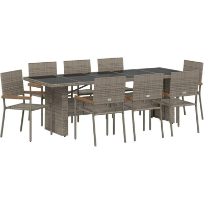 Image of vidaXL Garden Dining Set 9 pcs Grey 8 Seater Poly Rattan