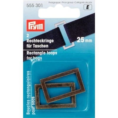 Image of Prym Antique Brass coloured 25mm Rectangle Loops for Bags &amp; Straps (2pc), Metal, 9.5 x 6 0.5 cm