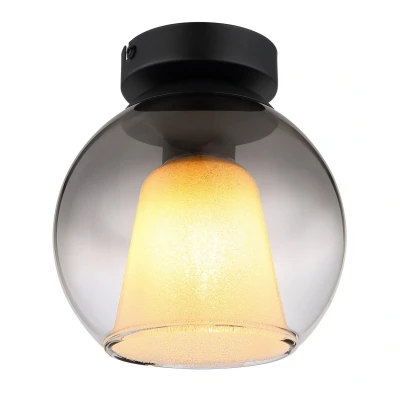 Image of Barry Globe Ceiling Light Matt Black Ball Smoke Glass Shade 1x E27