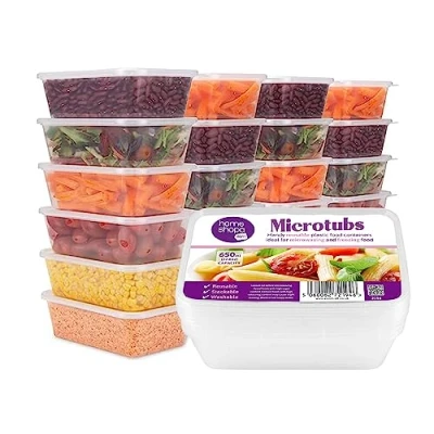 Image of Homeshopa Plastic Food Storage Containers, 24 Pack 650ml Rectangular Microwave Clear Container with Lids, BPA Free Stackable Airtight Reusable, Dishwasher &amp; Freezer Safe, Meal Prep Takeaway Tubs