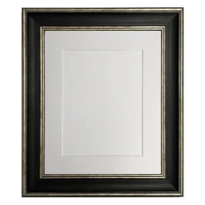 Image of FRAMES BY POST Scandi Black &amp; Distressed Silver Picture Photo Frame with White Mount A3 Image Size A4