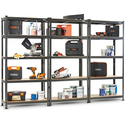 Image of VonHaus Garage Shelves 5 Tier Heavy Duty Racking with Massive 875kg Capacity, 175KG per Shelf Durable Metal Shelving for Garage, Shed and Workshop Storage 180cm x 90cm 40cm 3 Pack