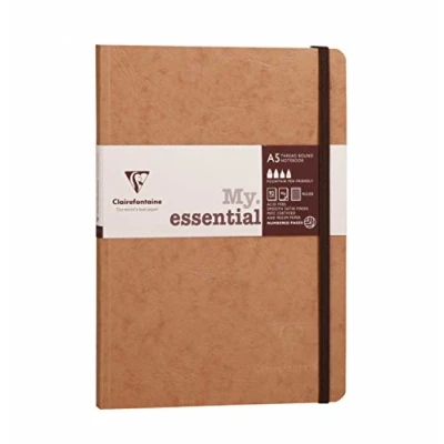 Image of Clairefontaine Ref 79346C Age Bag Thread Bound Notebook (192 Pages) A5 Size, Lined Rulings, 90gsm Brushed Vellum Paper, Elastic Closure Brown Cover
