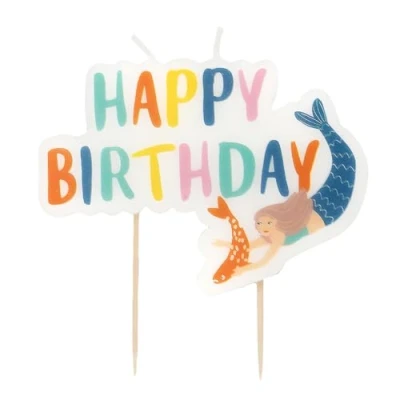 Image of Talking Tables Mermaid Happy Birthday Candle Cake Topper Beautiful Under The Sea Themed Party Decorations &amp; Tableware, WAVESCANDLE
