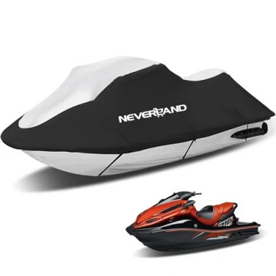 Image of NEVERLAND Trailerable Jet Ski Cover 3 Seats Heavy Duty Waterproof 210D with 2 Air Vent Marine Grade UV Resistant Fits (115 120&quot;)