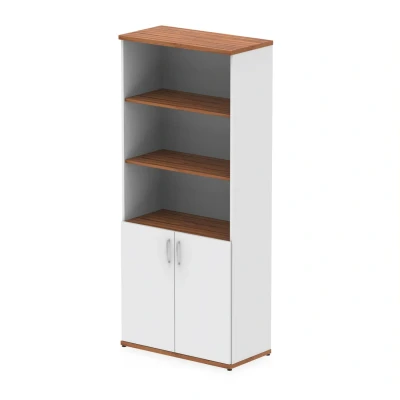 Image of Impulse 2000mm Open Shelves Cupboard Walnut and White with Doors