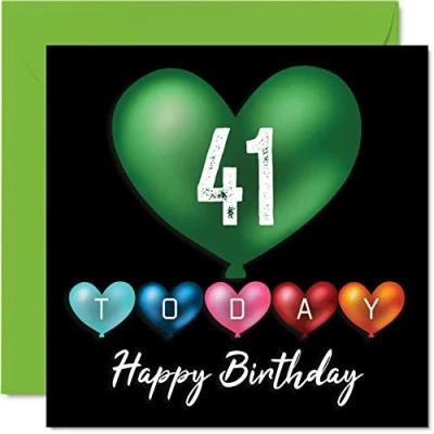 Image of Fun 41st Birthday Cards for Men Woman Heart Balloons Happy Card Dad Mum Brother Sister Grandad Nanny Grandma Uncle Auntie, 145mm x Greeting