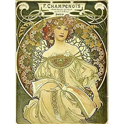 Image of Fine Art Prints Mucha Champenois Printer Printing Nouveau Advert Print Canvas Premium Wall Decor Poster Mural, 16 x 12 inches