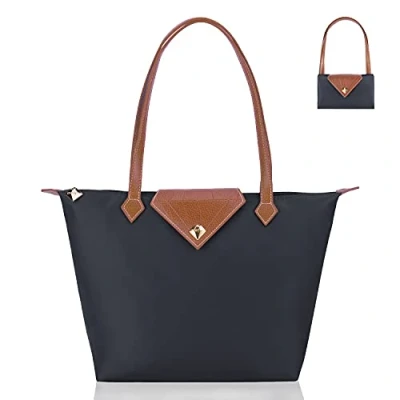 Image of BOJLY Tote Bags for Women Stylish Waterproof Nylon Ladies Shoulder Bag Top Handle Handbag Folding Beach Travel Work,Shopping, School Deep Grey Large