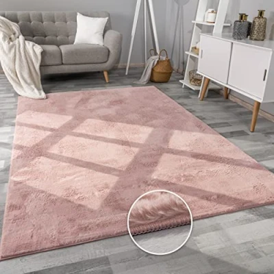 Image of Paco Home Large Rug Faux Fur Fluffy Shaggy High Pile Soft Washable, Size:200x280 cm, Colour:Pink Rose