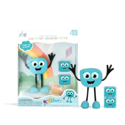 Image of Glo Pals Party Character. Water Activated Light up Sensory Bath Toy + 2 Reusable Cubes. Kids Colourful Time Toy. Play. Gift for Boys &amp; Girls 3+ (Blair Blue)