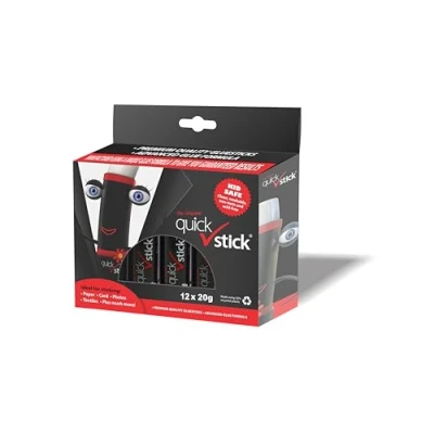 Image of Quick Stick Glue Original 20g, Pack of 12 Sticks, Quality Adhesive Gluestick, Ideal for School, Scrapbooking &amp; Office supplies Strong hold Paper, Card, Textiles, Crafting Glues, Homes