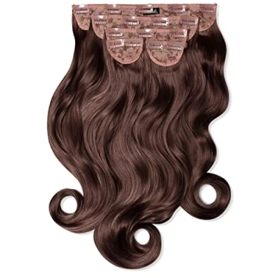 Image of Lullabellz Super Thick Curly Clip In Hair Extensions 5 Piece, 22 Inch Length, Chestnut