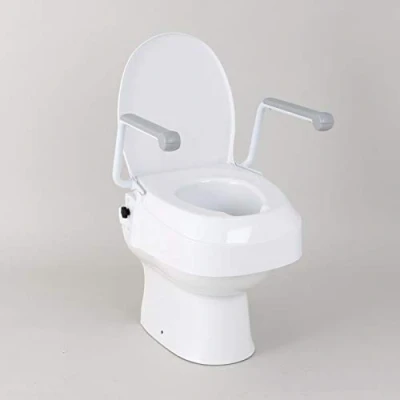 Image of Homecraft Raised Toilet Seat with Arms, Easier to Sit and Stand, Independence for Elderly Seniors, Steel Frame, Lift Up ABS Elevated Seat, Higher, Riser Bathroom Safety, Hip Replacement