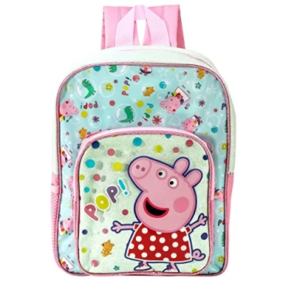 Image of Peppa PIG POP Deluxe Glitter Premium School Backpack Front Pocket Kids Rucksack Bag 588