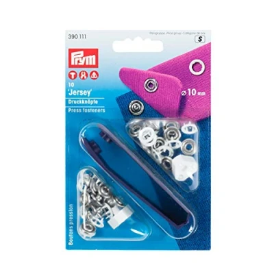 Image of Prym Non sew Press Fasteners Jersey Brass pronged Ring White 10 mm