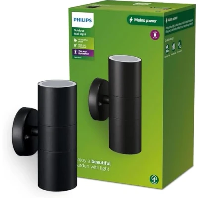 Image of PHILIPS Lighting Kylis Outdoor up/Down Wall Light, Without Bulb, Black, 2X max. 25W, IP44 Weatherproof
