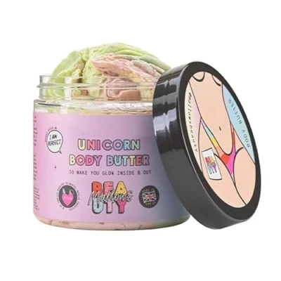 Image of Mallows Beauty Unicorn Body Butter, Moisturiser with Essential Oils, Vitamin E, Coconut Oil, Cocoa Shea Non greasy After feel, 180g