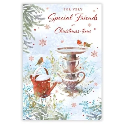 Image of Special Friends Christmas Card Robins and Winter Garden Artistic Design Finish Illustrated Insert Leaf Made in the UK Eco Friendly