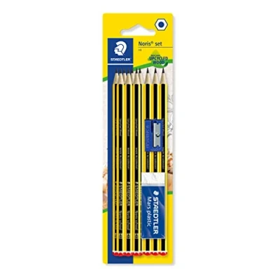 Image of STAEDTLER 121S1BK10D Noris School Graphite Pencils HB Degree (Pack of 10 + Sharpener Eraser)