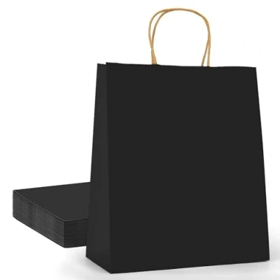Image of Gift Bags Large Paper with Handles (18 PCS,30x23x12cm 130GSM paper) Black for Halloween Christmas Wedding Birthday Party