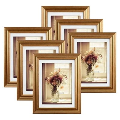 Image of RLAVBL 7x5 Picture Frames Set of 6, Gold Photo for Wall or Tabletop Display 5x7 Pictures with Mat 6x8 Without