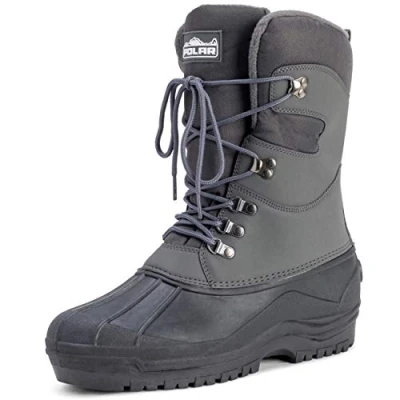 Image of Polar Mens Tall Nylon Mesh With Overlay Duck Waterproof Sole Lace Up Winter Snow Boots Grey UK9/EU43 YC0447