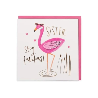 Image of Kindred UK Greetings Stay Fabulous Flamingo Sister Birthday Card, 159x159mm